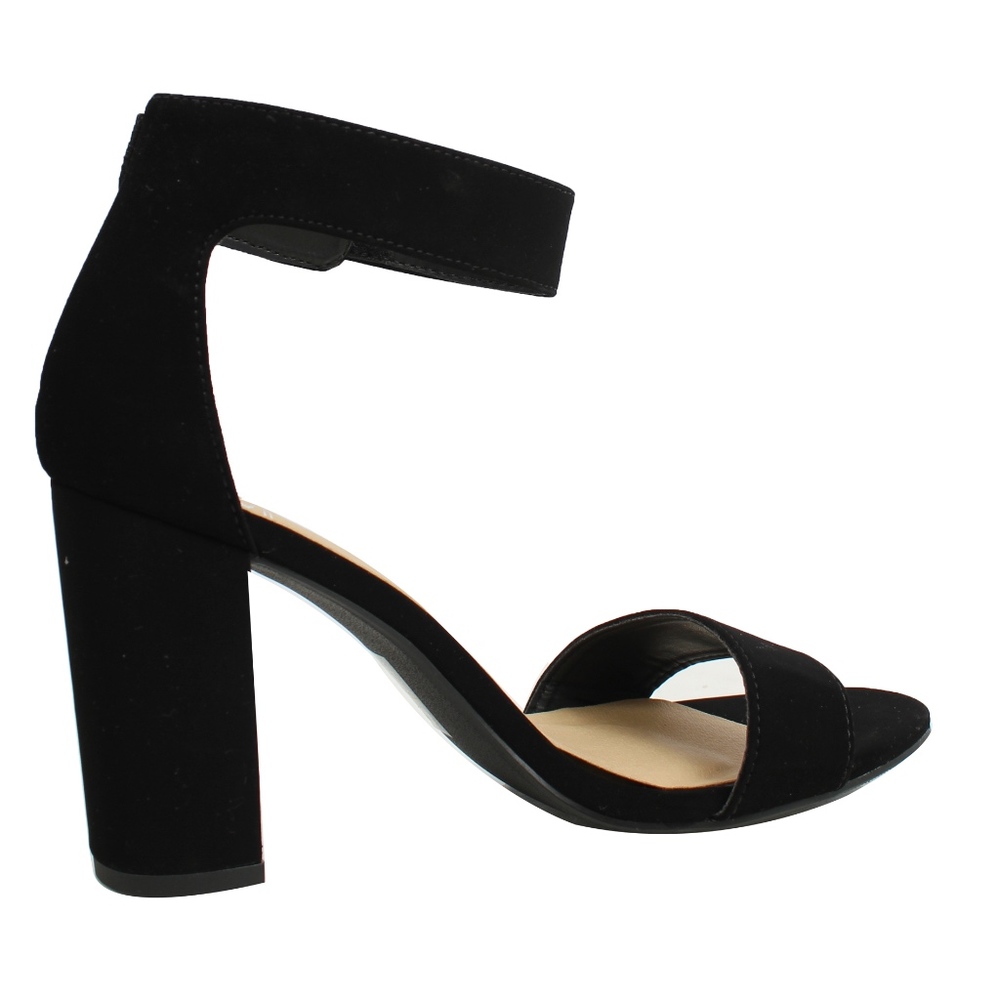 Black Open Toe Ankle Strap Velcro Closure Heel - Picture 3 of 6